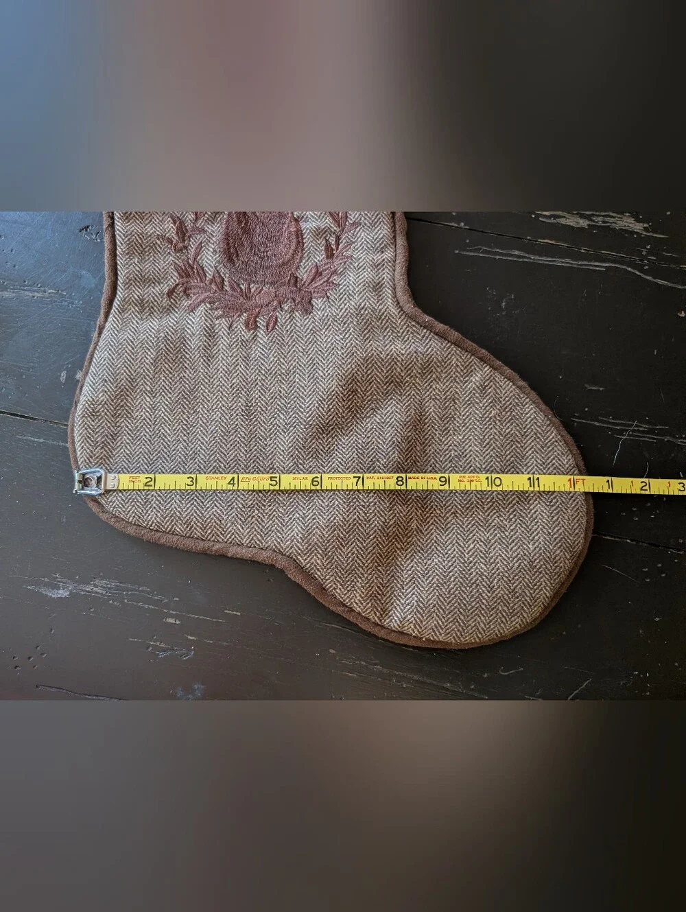 30-inch Rustic Chocolate Faux Fur Woodland Christmas Stocking Embroidered Deer